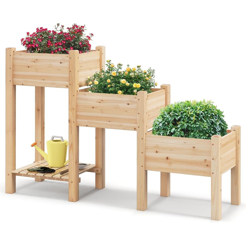 Garden Storage Box - Jardinière surélevée en bois à 3